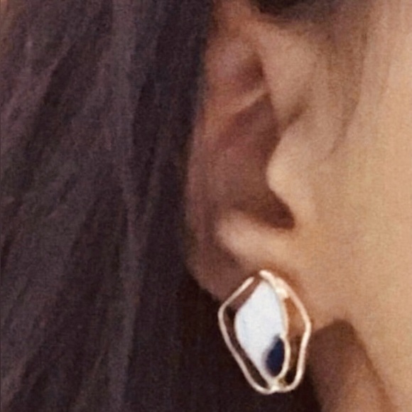 “Creamy Puddles” Artistic Artsy Art Deco Navy Blue Swirl Metallic Gold Wavy Stud - Picture 4 of 14